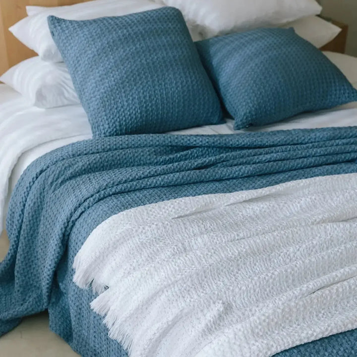 Santa Luzia Waffle Bedspread - Blue - Williamsons Factory Shop