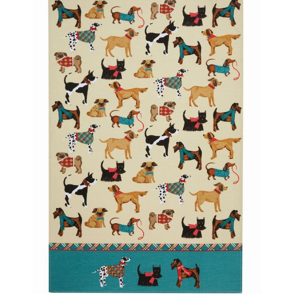 Hound Dog cotton tea towel in turquoise