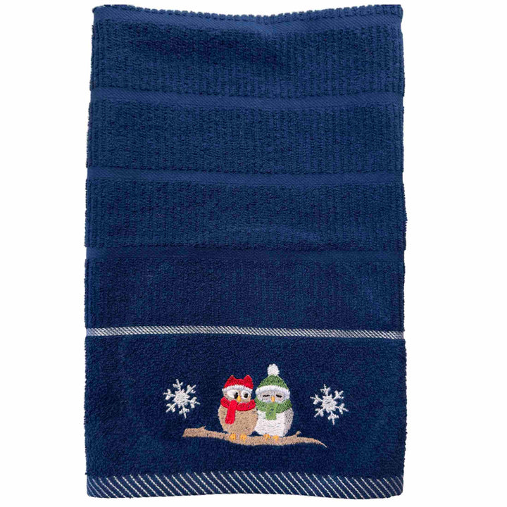 Christmas Owls Kitchen Towel - Navy - Williamsons Factory Shop