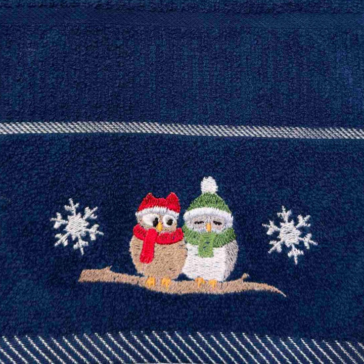 Christmas Owls Kitchen Towel - Navy - Williamsons Factory Shop