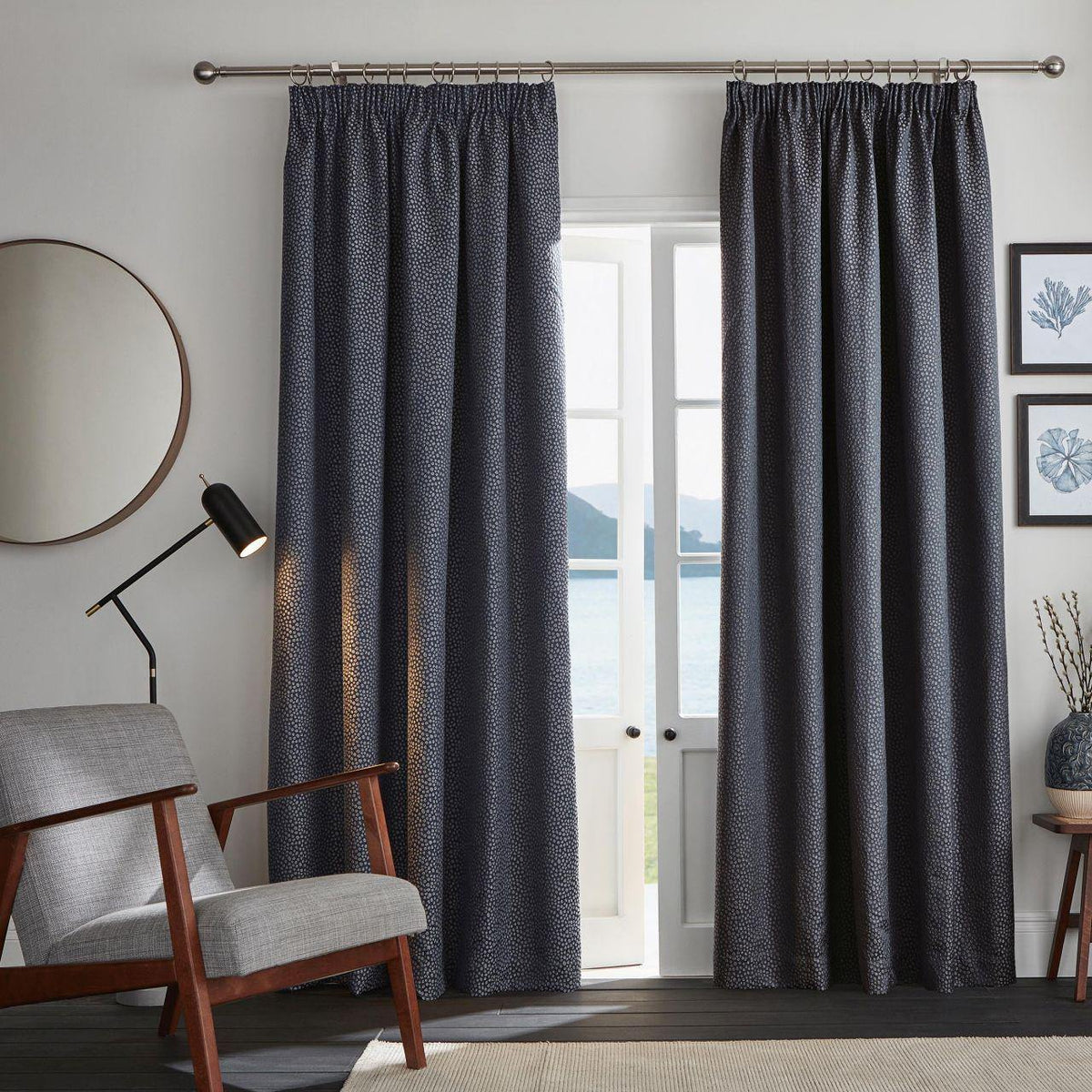 Ardely Blackout Pencil Pleat Curtains - Indigo - Williamsons Home