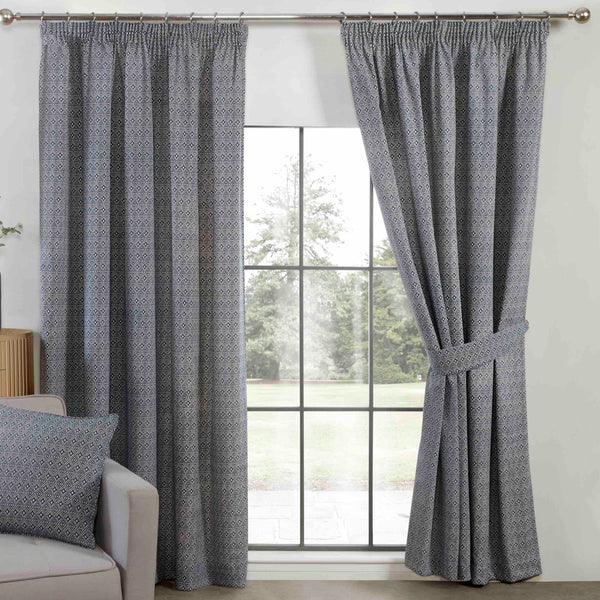 Sundour Aztec 3" Pencil Pleat Curtains - Navy