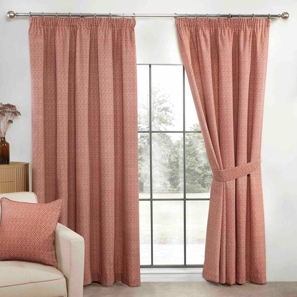 Sundour Aztec 3" Pencil Pleat Curtains - Salsa