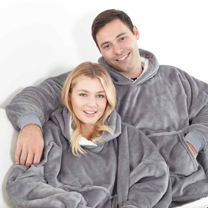 Eskimo Oversized Sherpa Hoodie Blanket - Grey - Williamsons Factory Shop