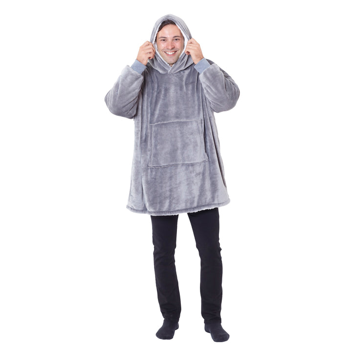 Eskimo Oversized Sherpa Hoodie Blanket - Grey - Williamsons Factory Shop