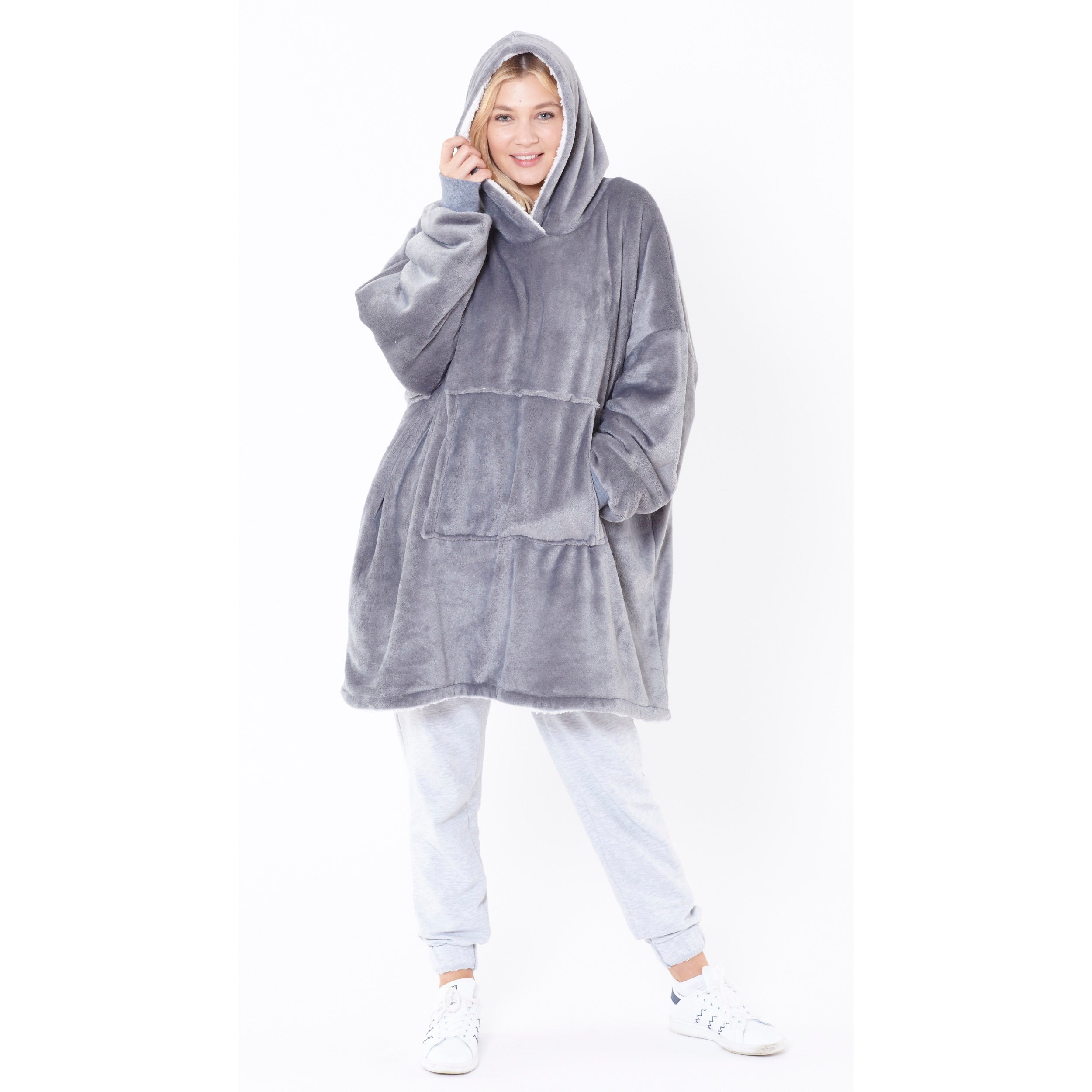 Eskimo Oversized Sherpa Hoodie Blanket - Grey