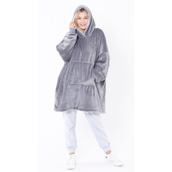 Eskimo Oversized Sherpa Hoodie Blanket - Grey - Williamsons Factory Shop