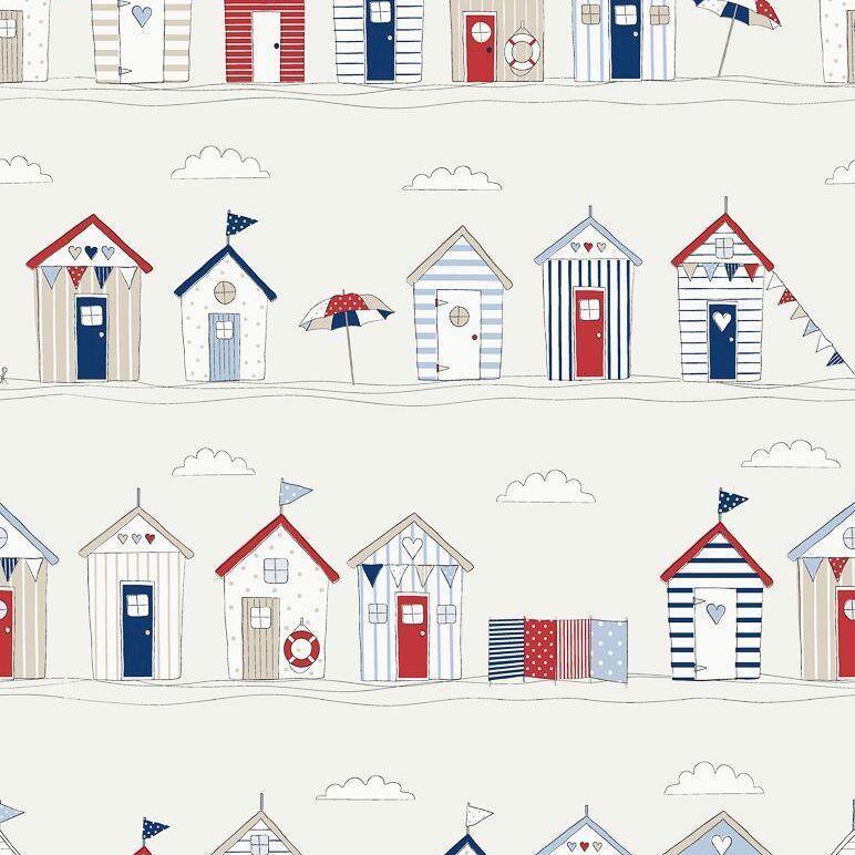 Beach Huts PVC Coated Tablecloth - Blue - Williamsons Factory Shop