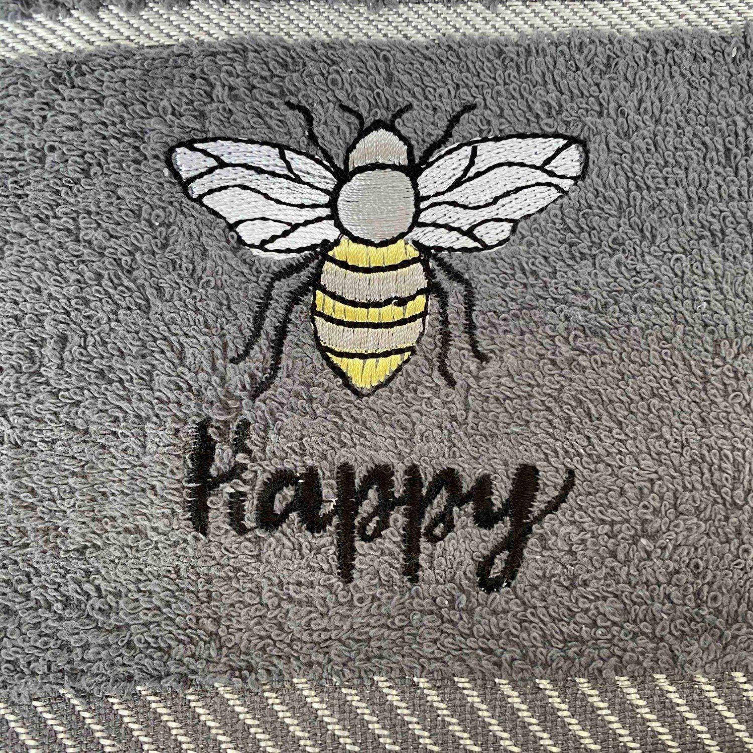 Bee Happy Kitchen Towel Grey-Williamsons Factory Shop