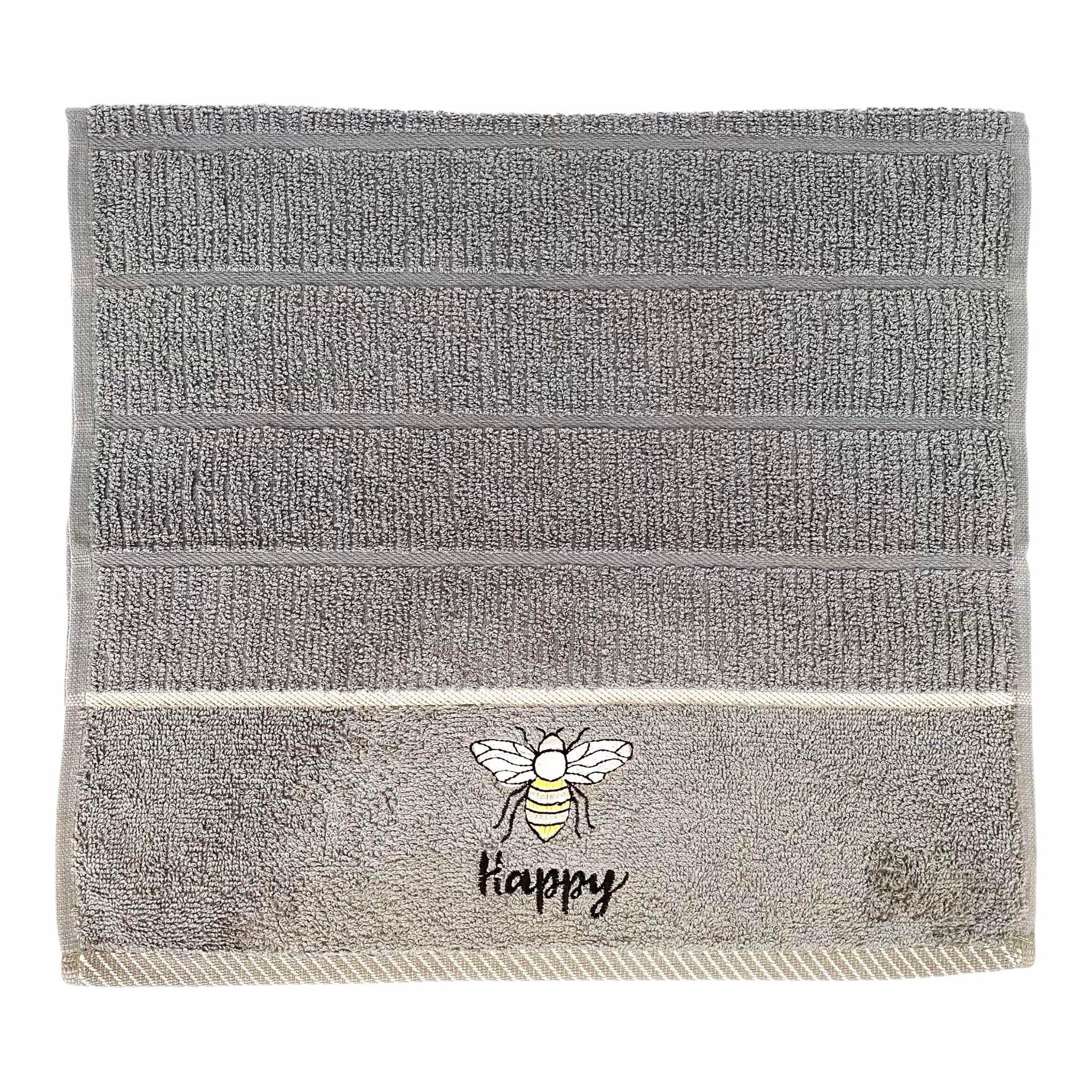 Bee Happy Kitchen Towel Grey-Williamsons Factory Shop