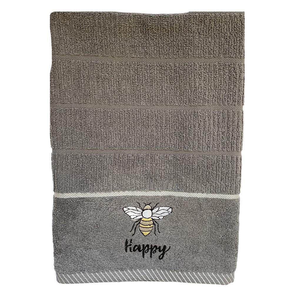 Bee Happy Kitchen Towel Grey-Williamsons Factory Shop