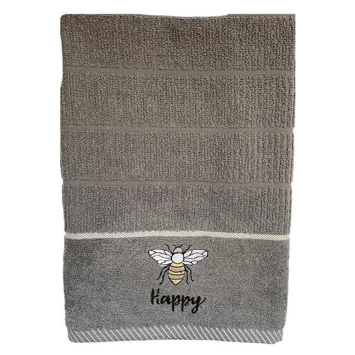 Bee Happy Kitchen Towel - Grey - Williamsons Factory Shop