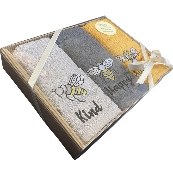 Bees 3pc Embroidered Kitchen Towels - Williamsons Factory Shop