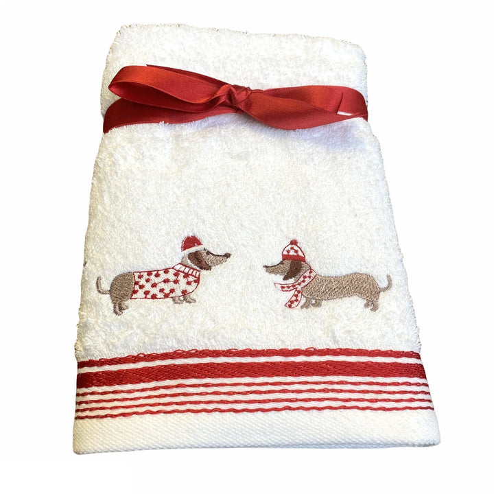 Bellissimo Sausage Dog Xmas Festive Hand Towel - Williamsons Factory Shop