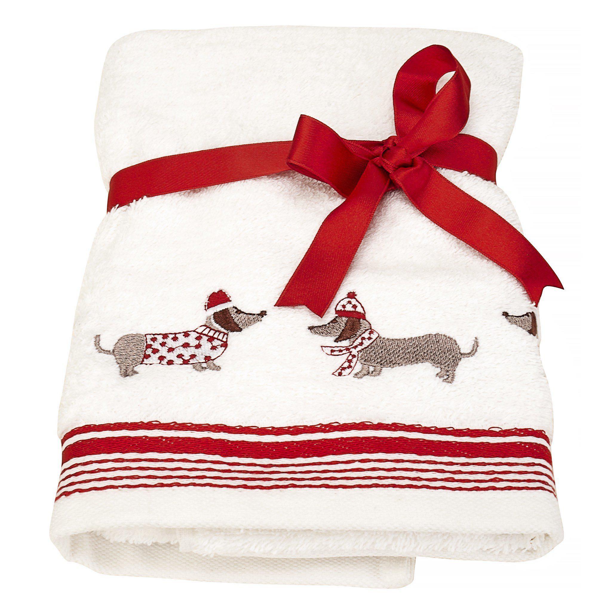Bellissimo Sausage Dog Xmas Festive Hand Towel-Williamsons Factory Shop