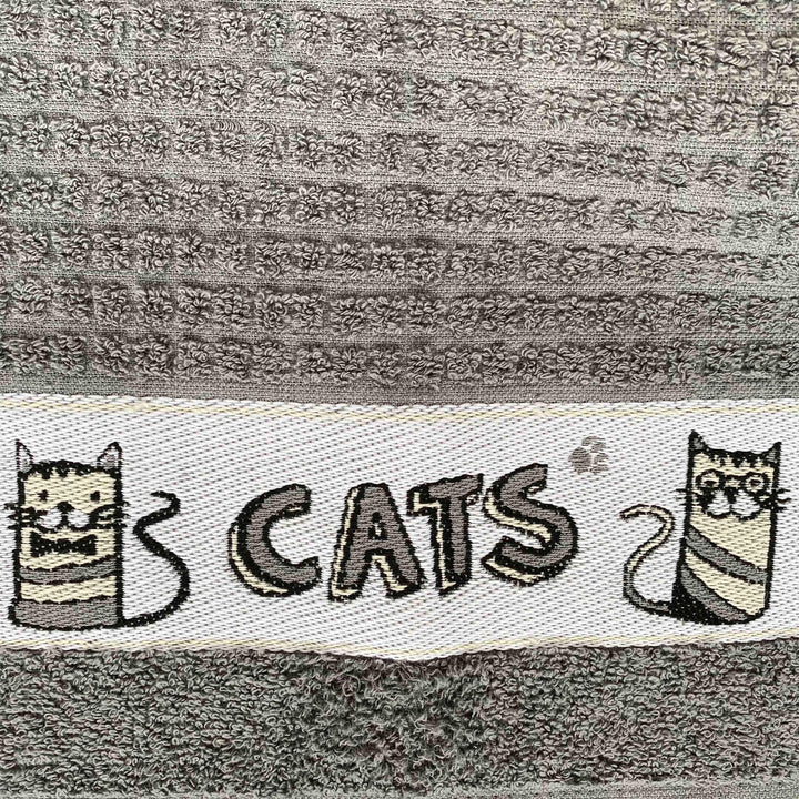 Cats Slate Grey Kitchen Towel-Williamsons Factory Shop