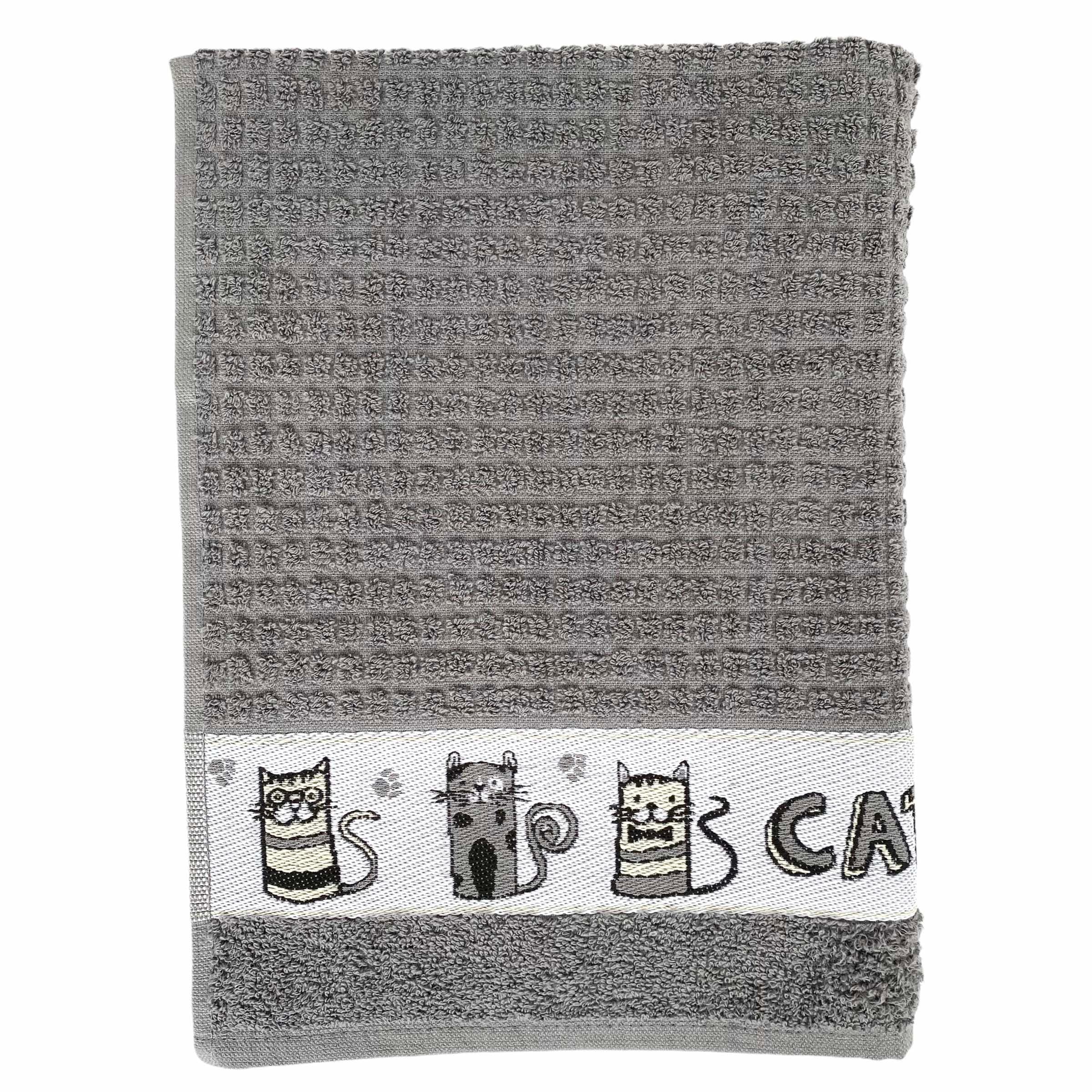 Cats Slate Grey Kitchen Towel-Williamsons Factory Shop