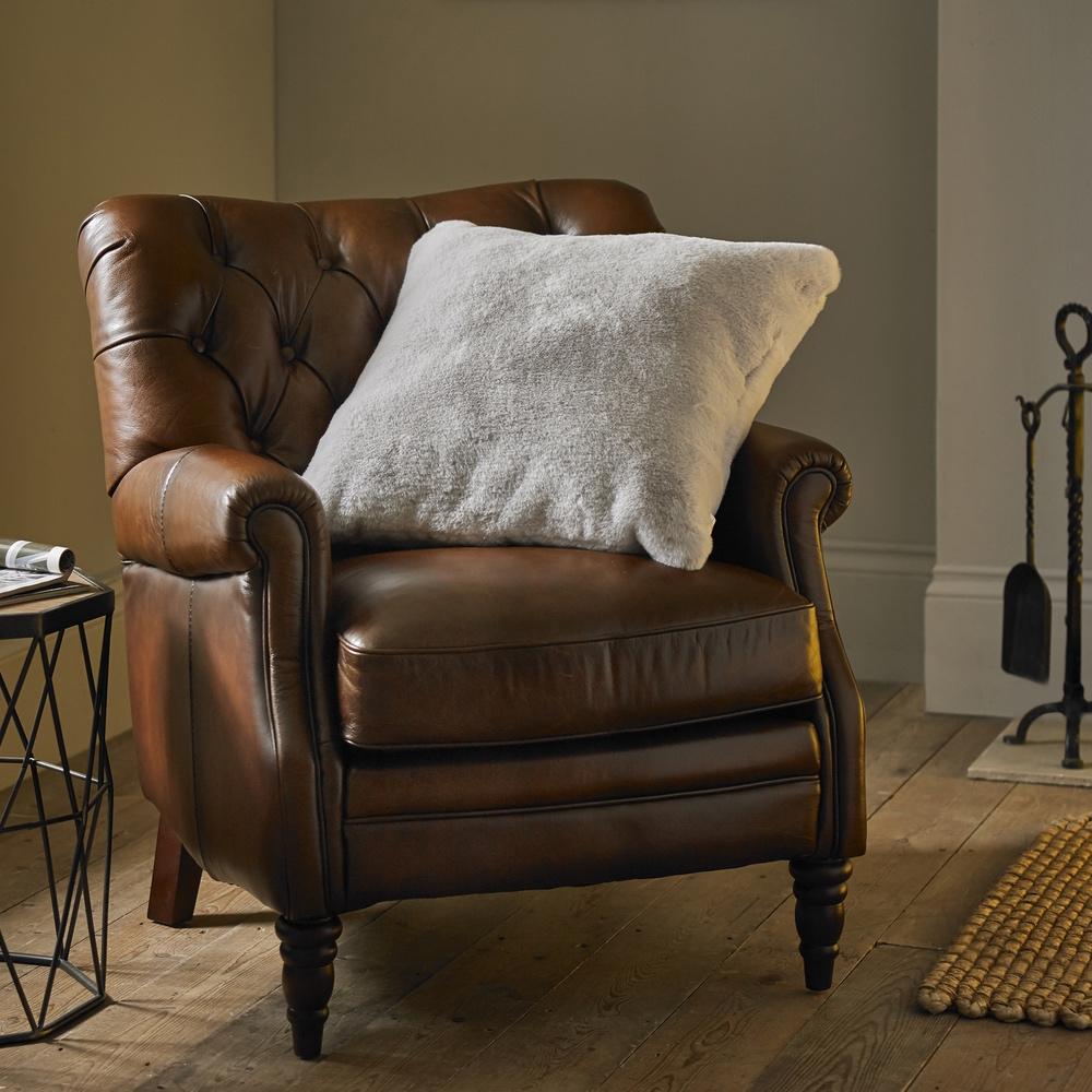 Churchill Faux Fur Cushion - Silver-Williamsons Factory Shop