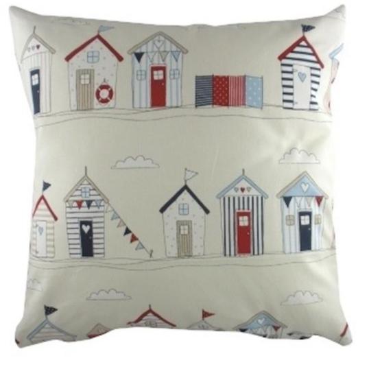 Coast Beach Huts Cushion Cover - Blue - Williamsons Factory Shop