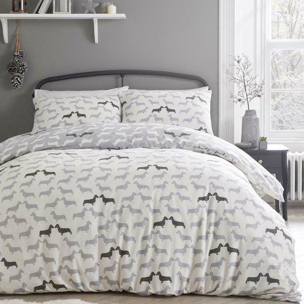Dudley Love 100% Brushed Cotton Duvet Cover Set - Grey - Williamsons Factory Shop