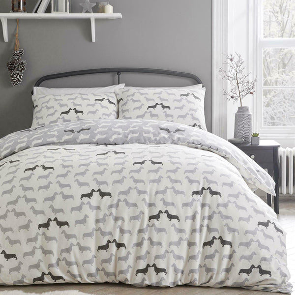 Dudley Love 100% Brushed Cotton Duvet Cover Set - Grey