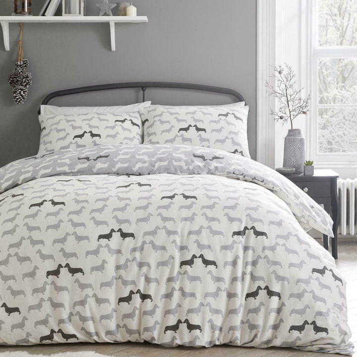 Dudley Love 100% Brushed Cotton Duvet Cover Set - Grey - Williamsons Factory Shop