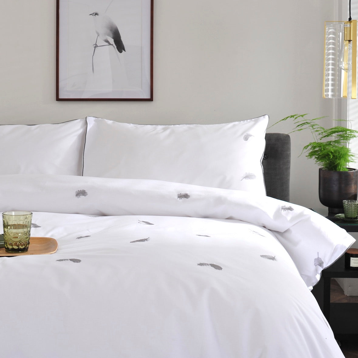 The Lyndon Company Feather Motif Duvet Cover Set