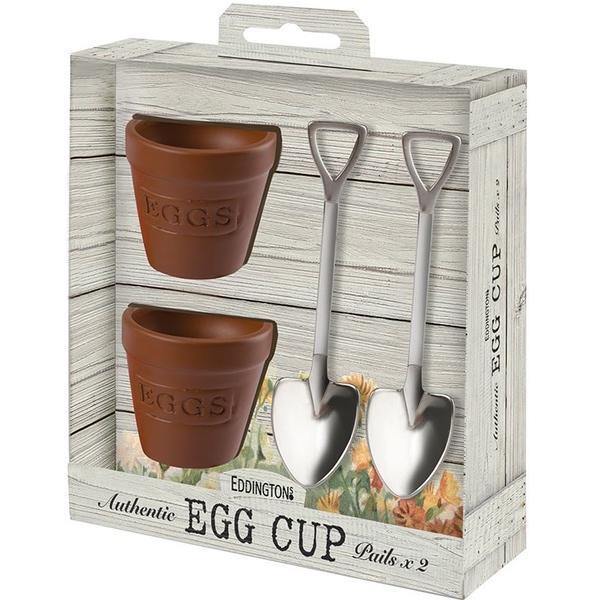 Flower Pot Set of 2 Egg Cups & Spoons - Williamsons Factory Shop