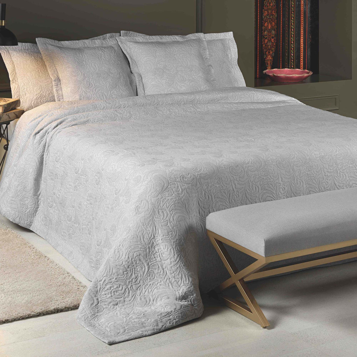 Forest Woven Bedspread - Silver - Williamsons Home