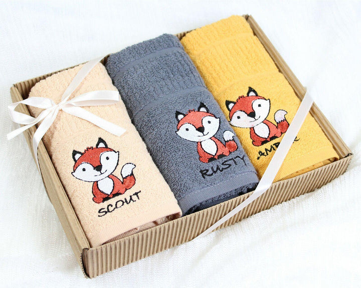 Fox In Box 3pc Embroidered Kitchen Towels-Williamsons Factory Shop