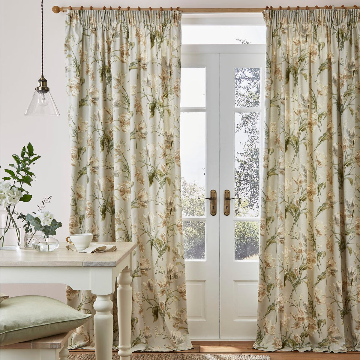Laura Ashley Gosford Pencil Pleat Curtains - Sage - Williamsons Home
