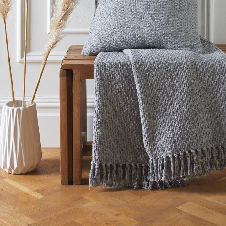 Drift Home Hayden Recycled Cotton Throw - Grey - Williamsons Factory Shop