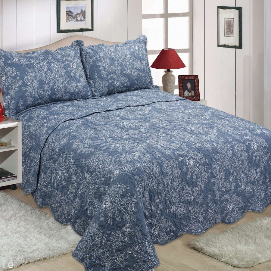 Katie Quilted Bedspread Patchwork - Navy Blue - Williamsons Factory Shop