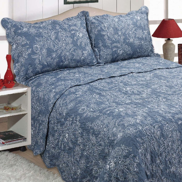 Katie Quilted Bedspread Patchwork - Navy Blue - Williamsons Factory Shop
