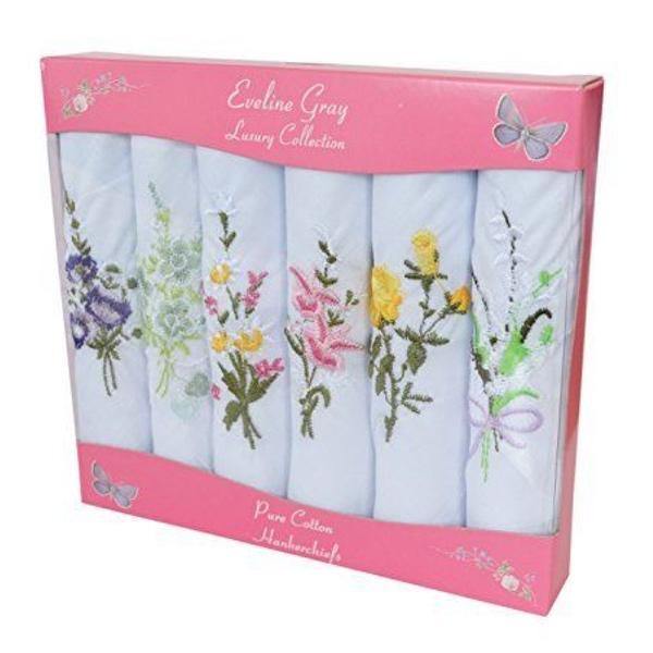 Ladies 6 Pack Embroidered Handkerchief Set-Williamsons Factory Shop