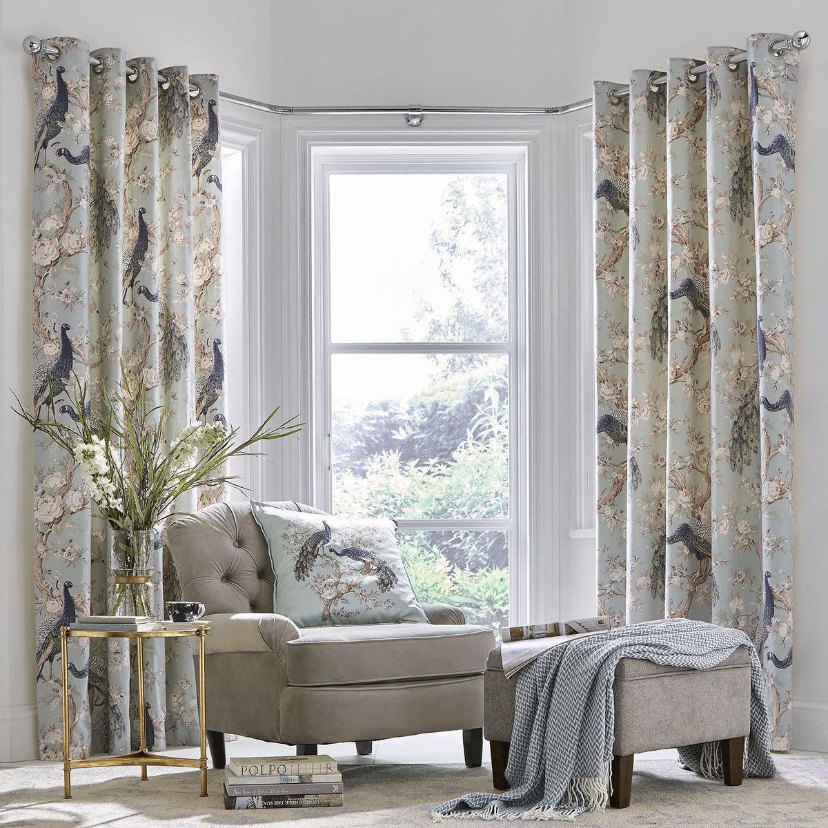 Laura Ashley Belvedere Eyelet Curtains - Duck Egg - Williamsons Home