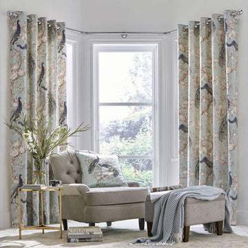 Laura Ashley Belvedere Eyelet Curtains - Duck Egg - Williamsons Home