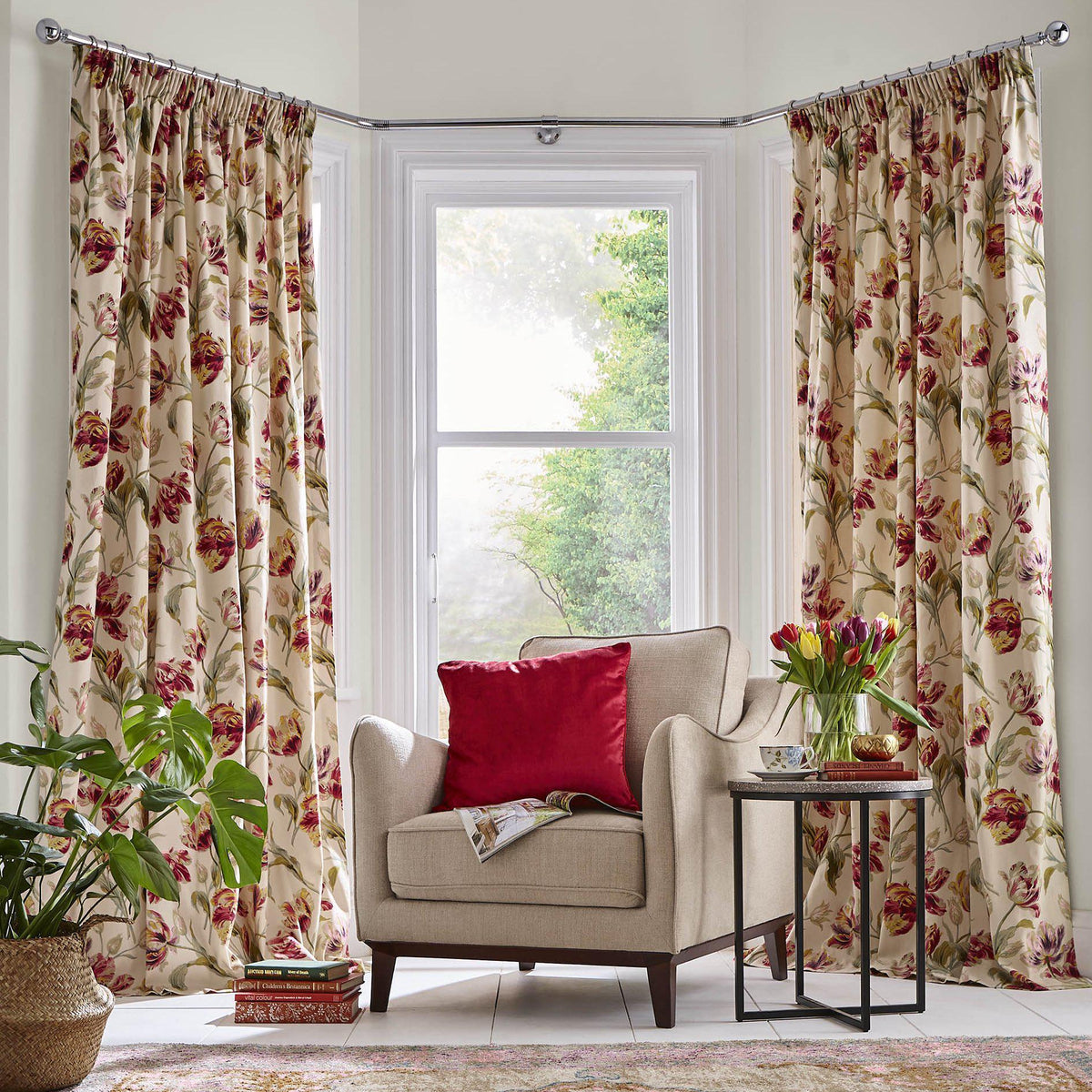 Laura Ashley Gosford Pencil Pleat Curtains - Cranberry - Williamsons Home