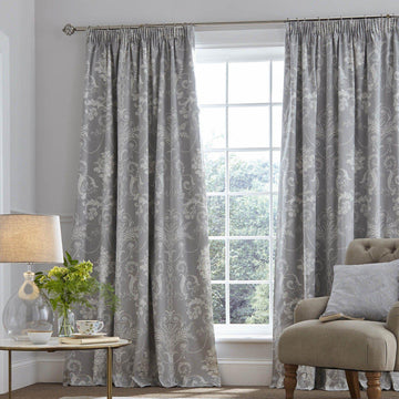 Laura Ashley Josette Blackout Pencil Pleat Curtains - Steel - Williamsons Home