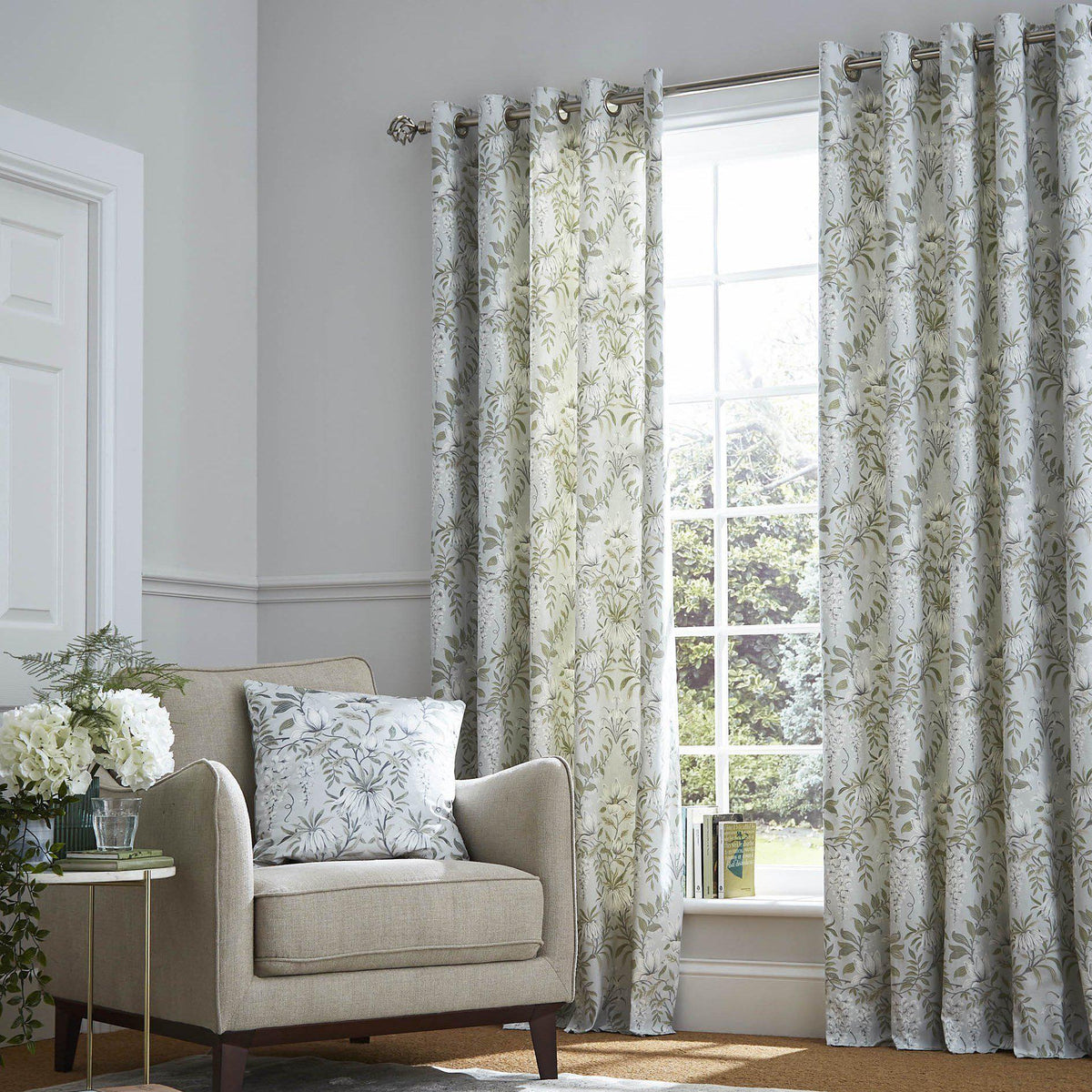 Laura Ashley Parterre Eyelet Curtains - Sage - Williamsons Home