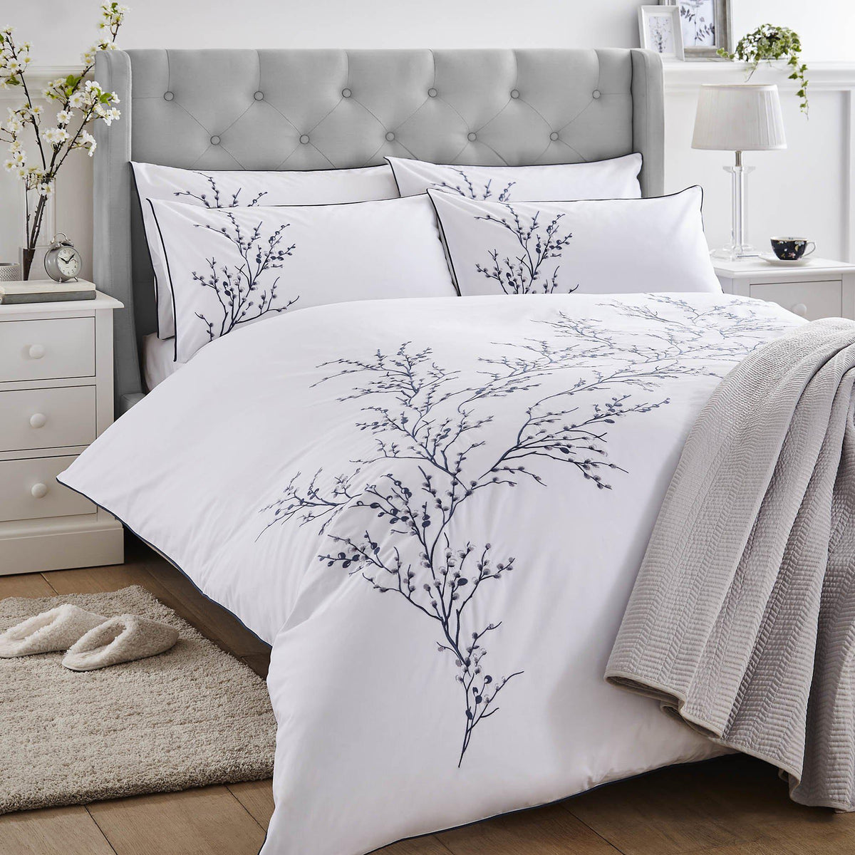 Laura Ashley Pussy Willow Embroidered Duvet Cover Set - Sprig - Williamsons Home