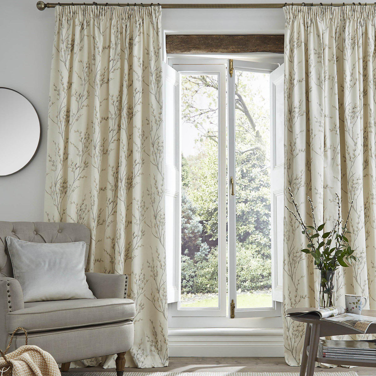 Laura Ashley Pussy Willow Pencil Pleat Curtains - Hedgerow - Williamsons Home