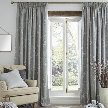 Laura Ashley Pussy Willow Pencil Pleat Curtains - Steel - Williamsons Home