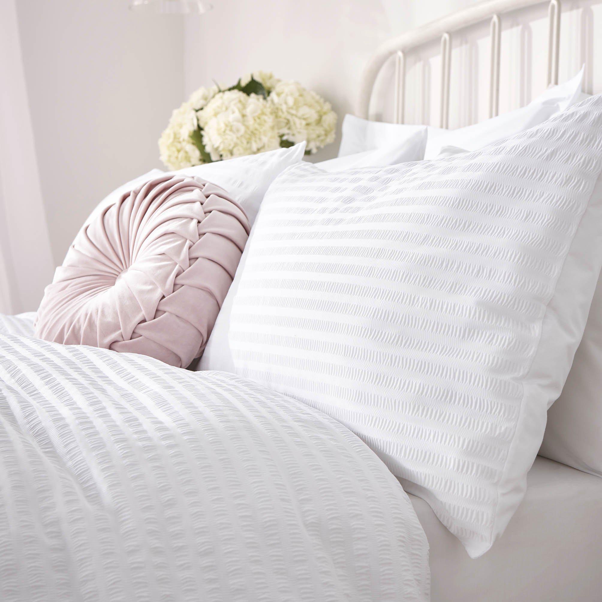Laura Ashley Seersucker Duvet Cover Set - White-Williamsons Factory Shop