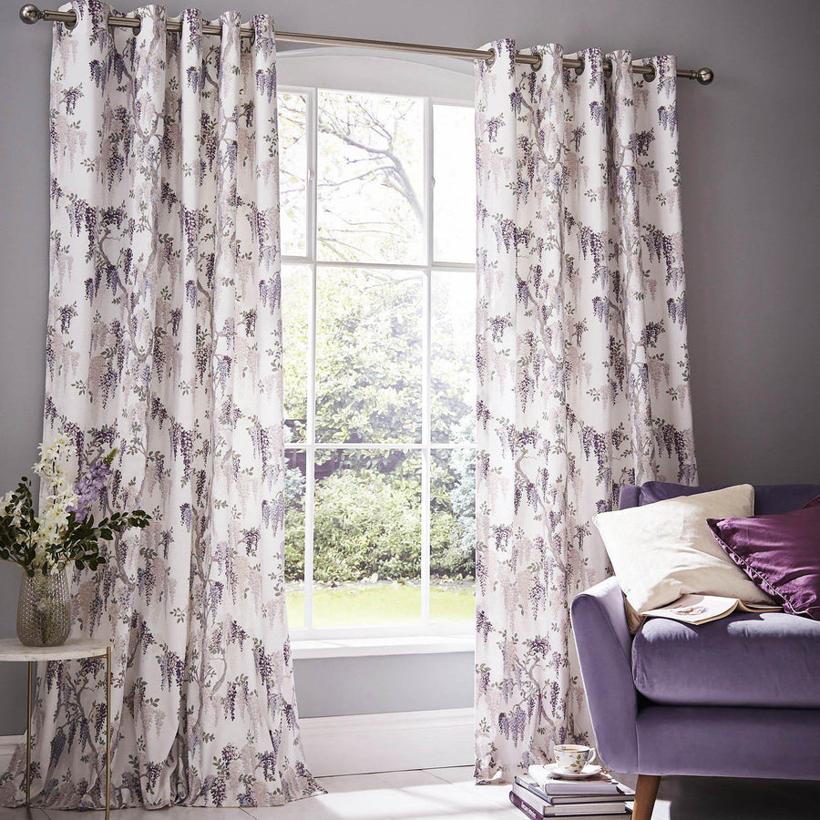 Laura Ashley Wisteria Garden Eyelet Curtains - Iris - Williamsons Factory Shop