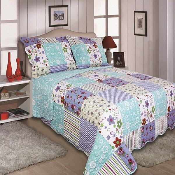 Lily Bedspread Patchwork Blue-Williamsons Factory Shop