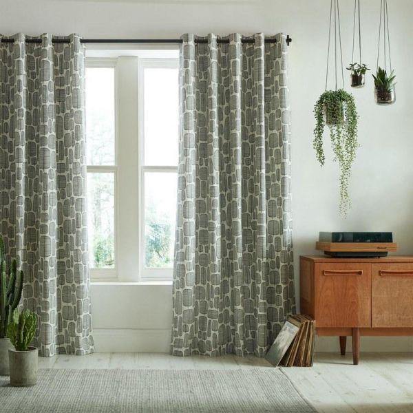 Little Trees Monochrome Lined Eyelet Curtains-Williamsons Factory Shop