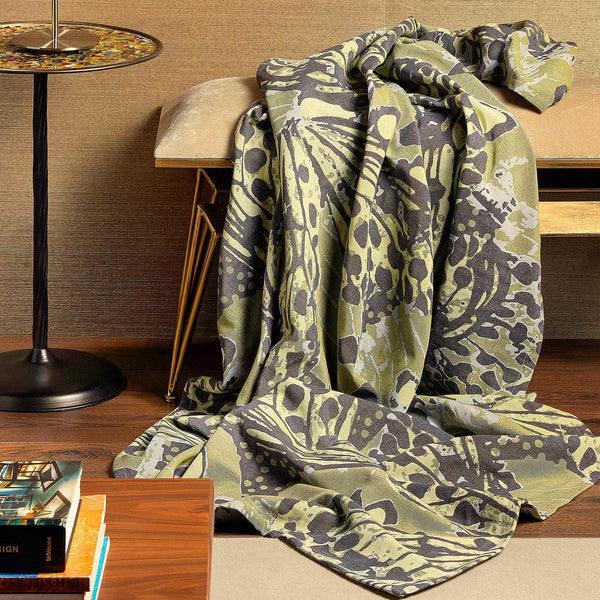 Marsh Jacquard Cotton Throw - Green - Williamsons Factory Shop