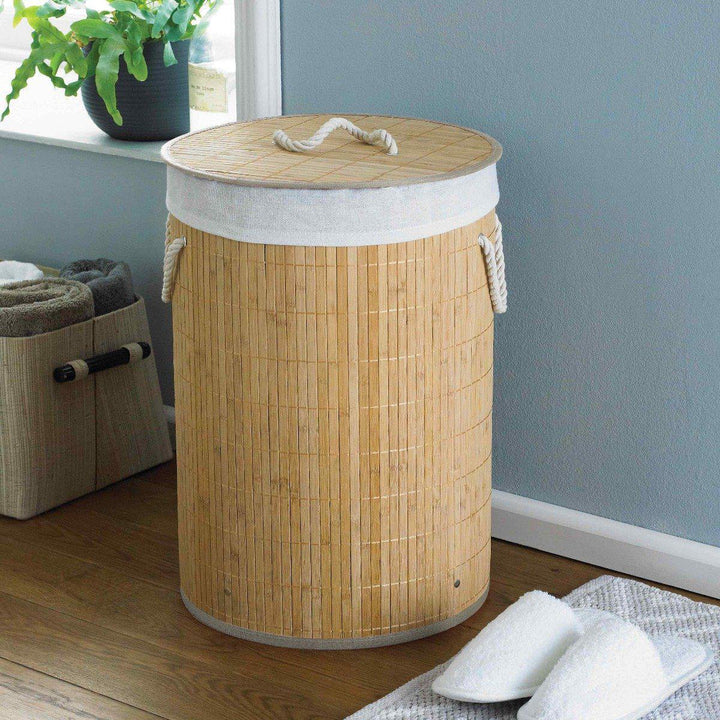 Natural Bamboo Round Laundry Basket-Williamsons Factory Shop