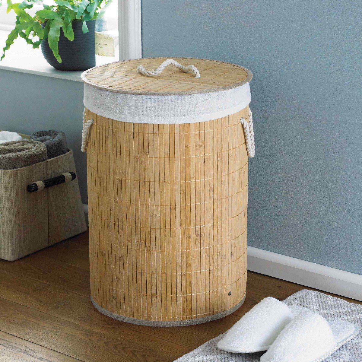 Natural Bamboo Round Laundry Basket - Williamsons Home